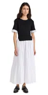 English Factory Mixed Media Short Sleeve Maxi Dress In Black/ivory