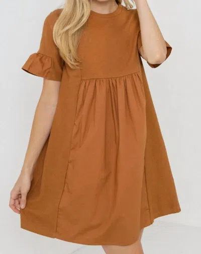 English Factory Mixed Media Short-sleeve Mini Dress In Brown