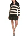 English Factory Mixed Media Stripe Pleated Mini Dress In Black