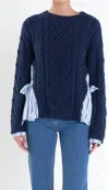 English Factory Mixed Media Sweater In Blue