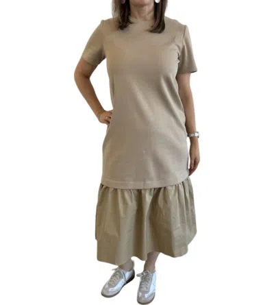 English Factory Mixed Media Tee Maxi Dress In Beige