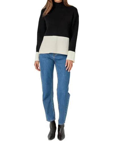 English Factory Mock Neck Colorblock Sweater In Black/ivory
