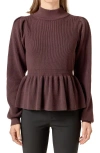 English Factory Mock Neck Peplum Rib Sweater In Multi