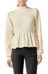 English Factory Mock Neck Peplum Rib Sweater In White