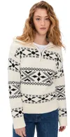 English Factory Motif Zip Up Sweater Ivory/black In Ivory/black