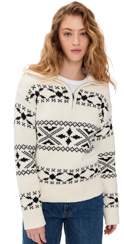 English Factory Motif Zip Up Sweater Ivory/black