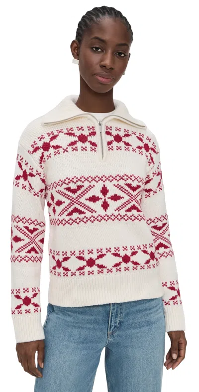 English Factory Motif Zip Up Sweater Red/white In Multi