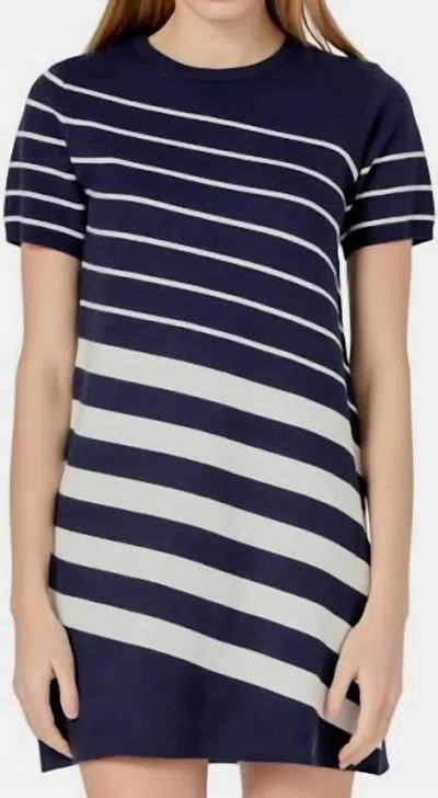 ENGLISH FACTORY MULTI STRIPE MINI DRESS IN NAVY CREAM