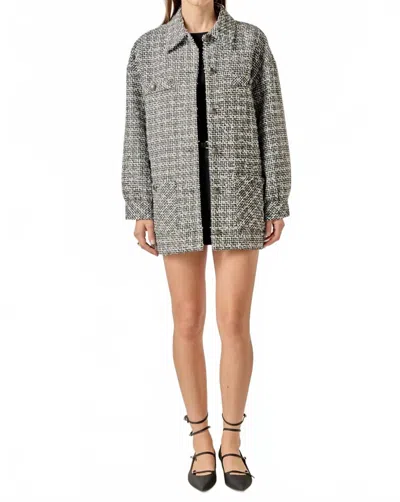 English Factory Nora Tweed Shacket In Black In Gray