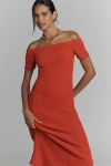 English Factory Off-the-shoulder Textured Midi Dress In Red