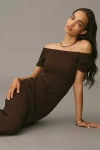 English Factory Off-the-shoulder Textured Midi Dress In Brown