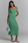 English Factory Off-the-shoulder Textured Midi Dress In Green