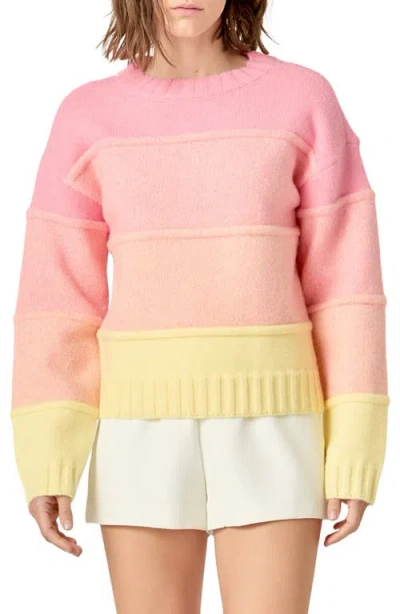 English Factory Ombré Crewneck Sweater In Pink/yellow