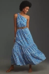 English Factory One-shoulder A-line Maxi Dress In Blue