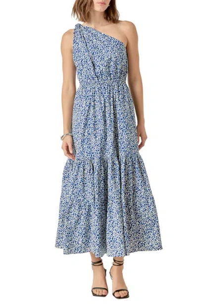 English Factory One-shoulder Fit & Flare Dress In Blue