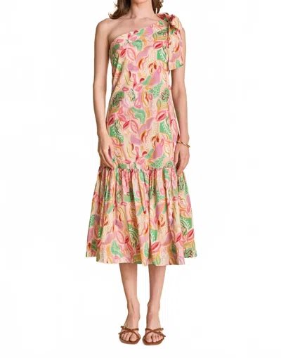 English Factory One-shoulder Flounce Midi Dress In Multi In Pink