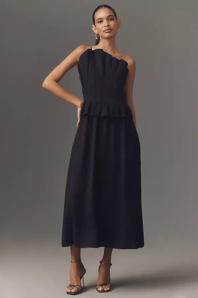 English Factory One-shoulder Peplum Midi Dress In Blue