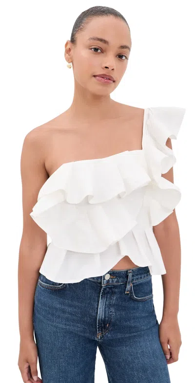 English Factory One Shoulder Ruffle Top White
