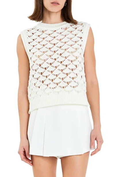 English Factory Open Knit Sleeveless Jumper In White