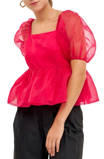 English Factory Organza Peplum Top In Berry