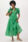 English Factory Organza Short-sleeve Button-front Midi Dress In Green