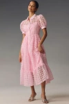 English Factory Organza Short-sleeve Button-front Midi Dress In Pink