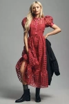 English Factory Organza Short-sleeve Button-front Midi Dress In Pink