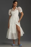 English Factory Organza Short-sleeve Button-front Midi Dress In White