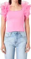 English Factory Organza Top In Pink In Pink