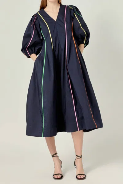 English Factory Over The Rainbow Midi Dress In Navy Blue