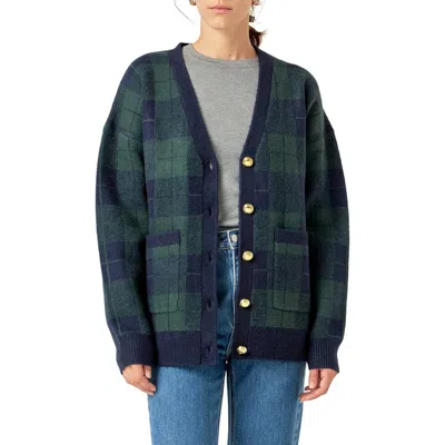 English Factory Oversize Check Cardigan In Green Multi