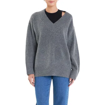 English Factory Oversize V-neck Sweater In Charcoal