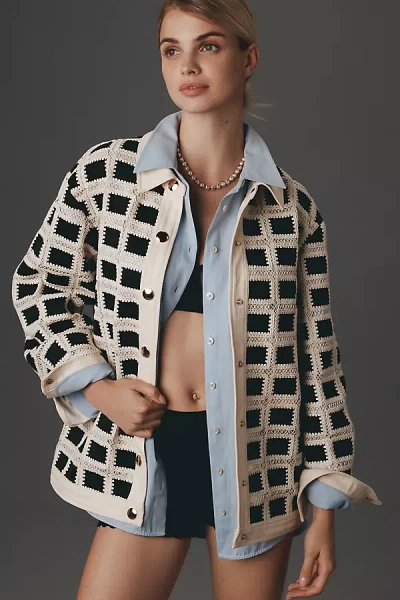 English Factory Oversized Crochet Shirt Jacket