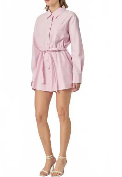 English Factory Oxford Fabric Romper In Pink