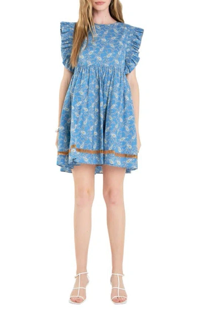 English Factory Paisley Print Minidress In Blue Multi