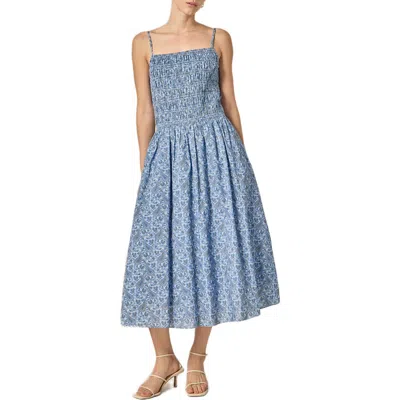 English Factory Paisley Print Smocked A-line Dress In Blue