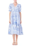 ENGLISH FACTORY ENGLISH FACTORY PATCHWORK PRINT TIERED COTTON MIDI DRESS
