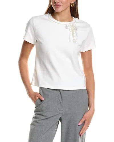 English Factory Pearl Bow Detailed T-shirt In White