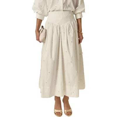 English Factory Pearly Bead Poplin Maxi Skirt In White