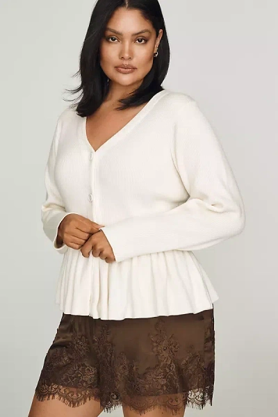 English Factory Peplum Cardigan Top In White