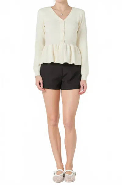 English Factory Peplum Knit Long Sleeve Vest In Cream In Brown