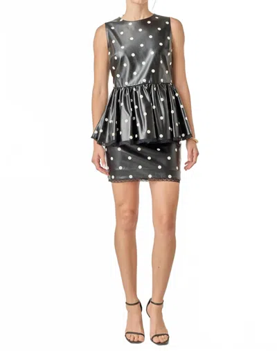 ENGLISH FACTORY PEPLUM POLKA TOP IN BLACK/WHITE