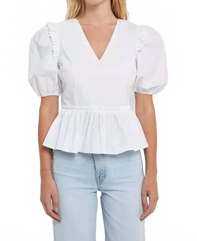 English Factory Peplum Short Sleeve Top In Ivory In White