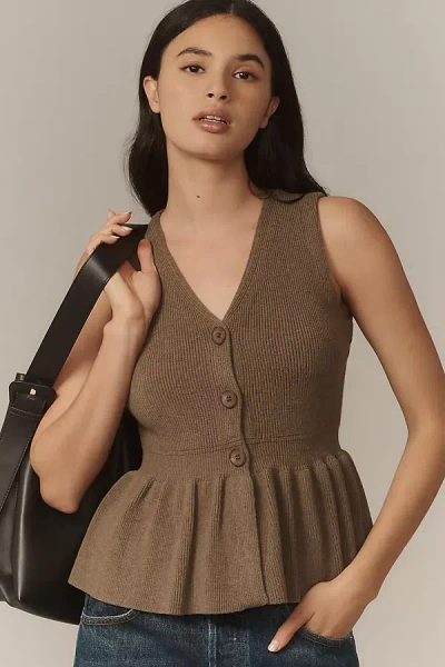 English Factory Peplum Sweater Vest In Beige
