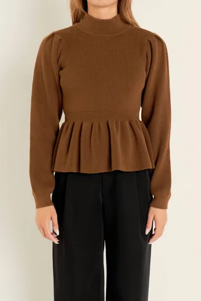 English Factory Peplum Waist Knit Top In Brown