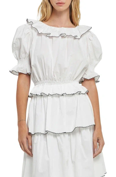 English Factory Picot Stitch Ruffle Poplin Top In Off White