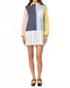 English Factory Pinstripes & Pleats Dress In Navy Multi In Multi