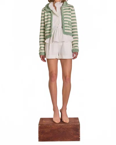 English Factory Pistachio Stripe Cardigan In Green