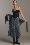 English Factory Plaid A-line Midi Skirt In Gray