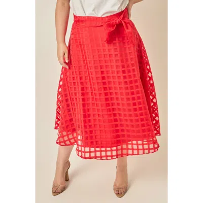 English Factory Plaid Organza Fit & Flare Midi Skirt In Red